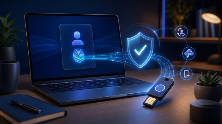 Secure passkey sign-in on a Windows PC with biometric authentication and a security key